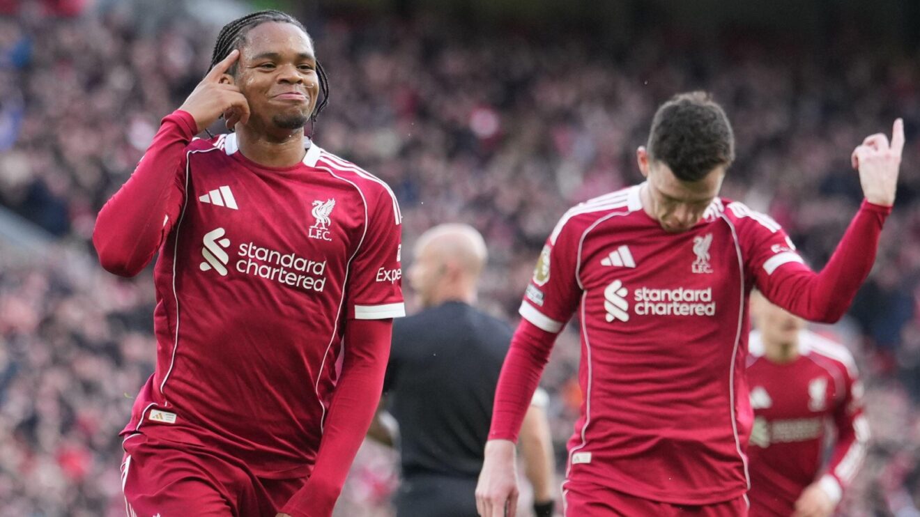 Rio Ngumoha celebrates his opener against Fulham.