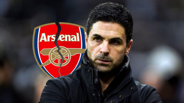 Mikel Arteta and a cracked Arsenal badge