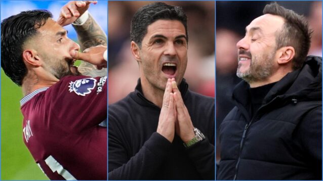 West Ham striker Taty Castellanos, Mikel Arteta of Arsenal and Spurs coach Roberto De Zerbi