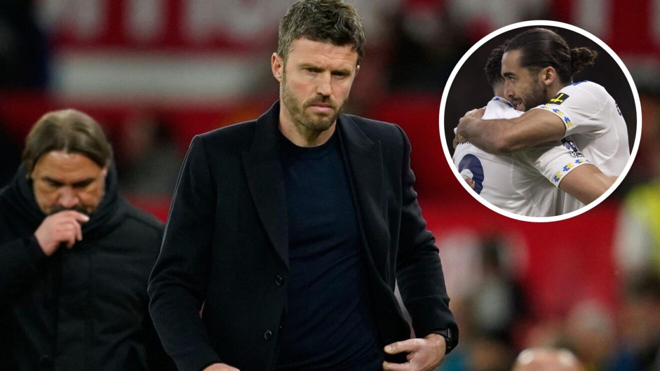 Michael Carrick and, inset, Leeds striker Dominic Calvert-Lewin.