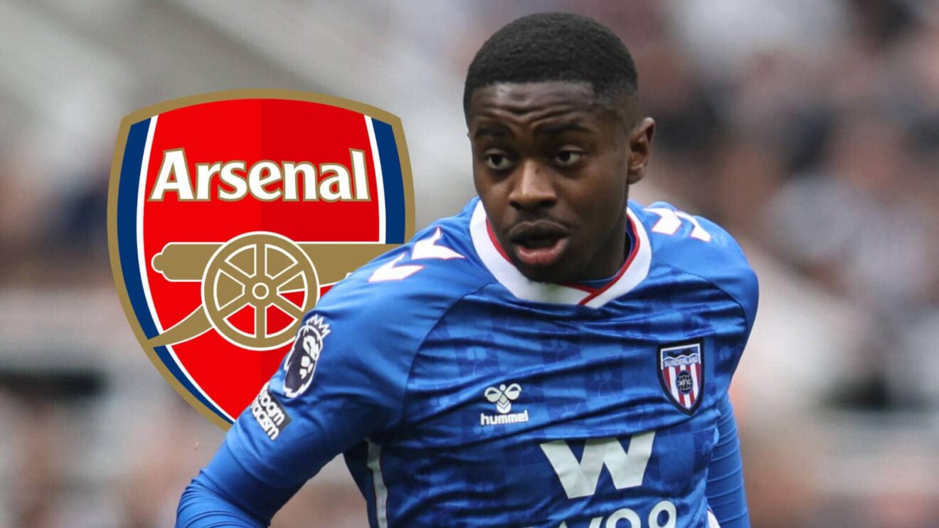 Arsenal badge and also Sunderland midfielder Noah Sadiki - copyright F365