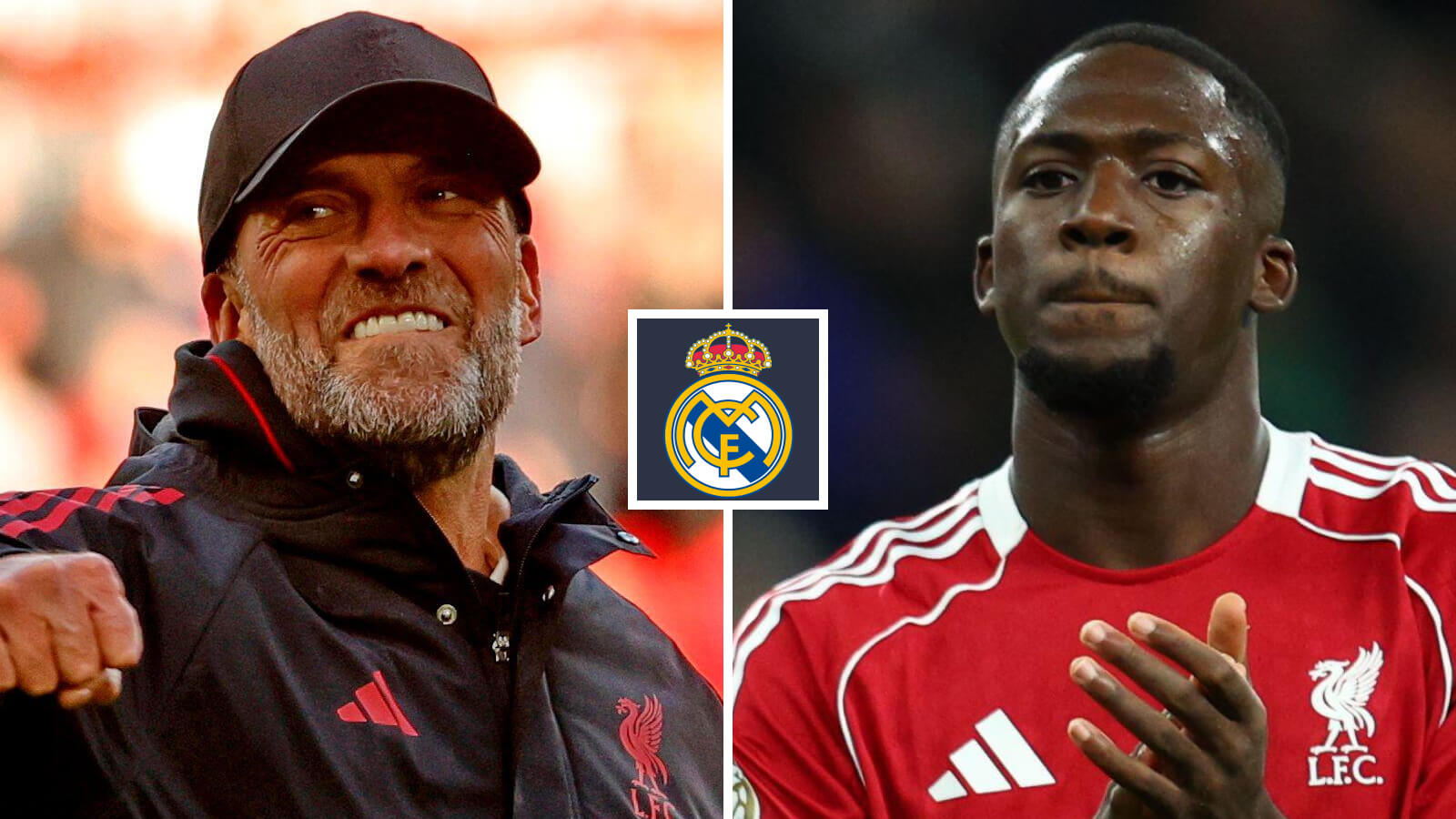 Two Images Collage Jurgen Klopp Ibrahima Konate