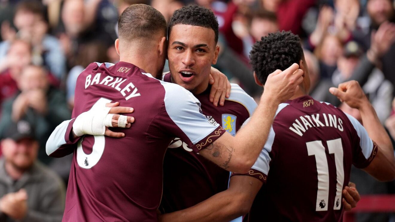 Aston Villa forward Morgan Rogers celebrates his goal