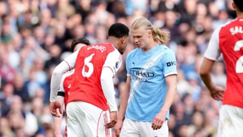‘What is this?!’ – Haaland reacts to Gabriel headbutt vs Arsenal as Neville is left gobsmacked