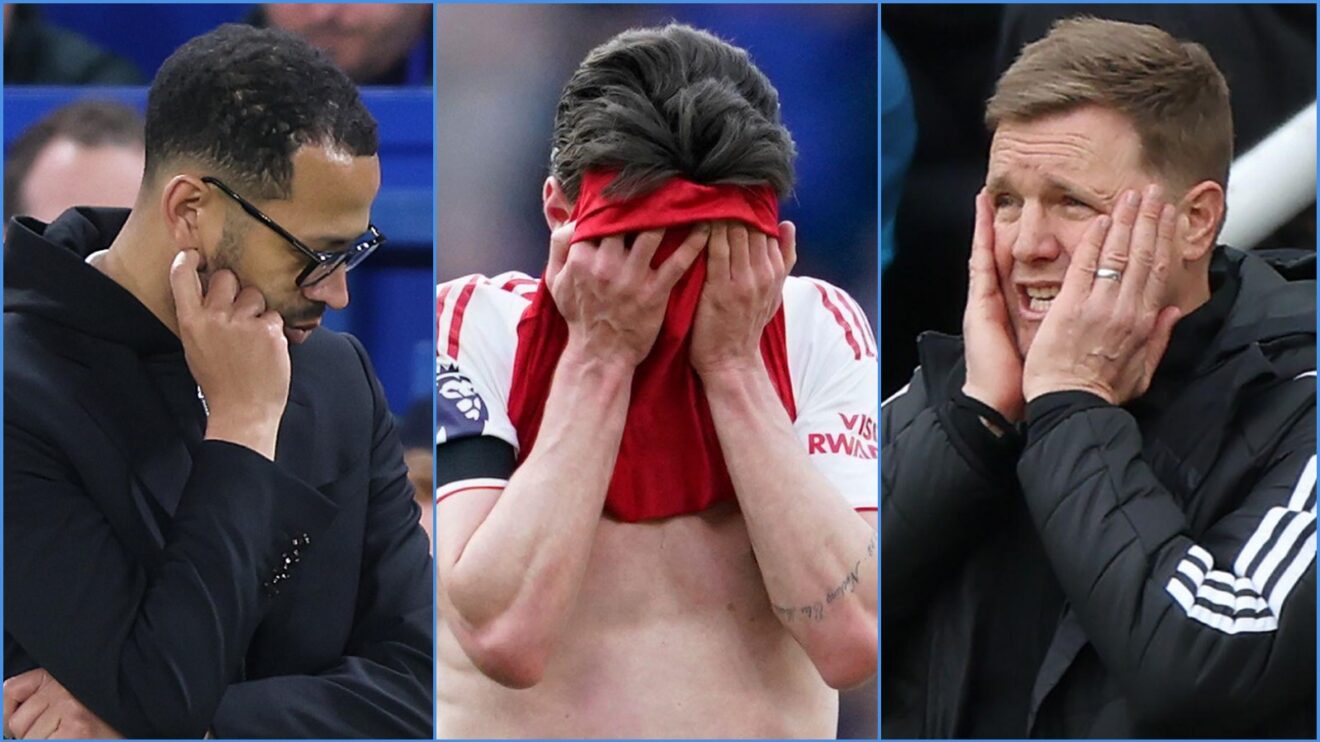 Chelsea coach Liam Rosenior, Arsenal midfielder Declan Rice and Newcastle manager Eddie Howe