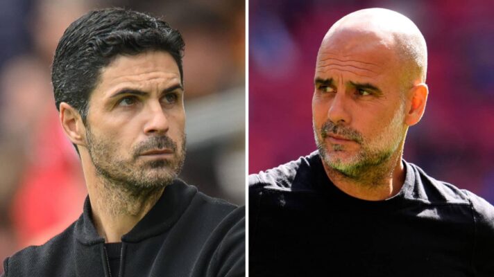 Split image of Arsenal manager Mikel Arteta and Manchester City manager Pep Guardiola - copyright F365