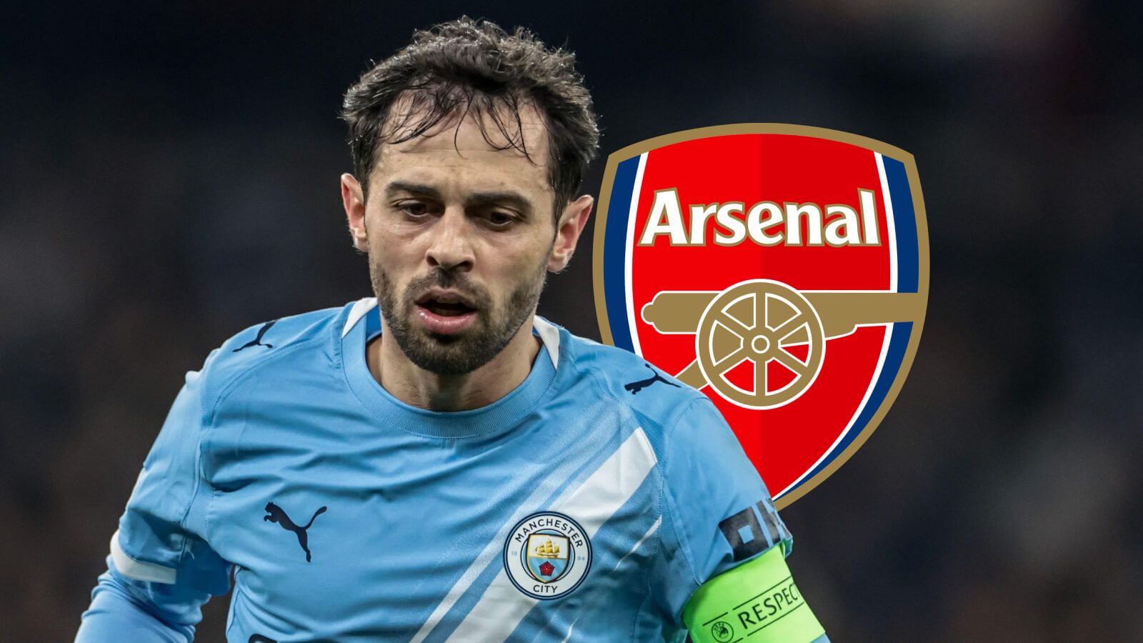 Bernardo Silva with Arsenal badge
