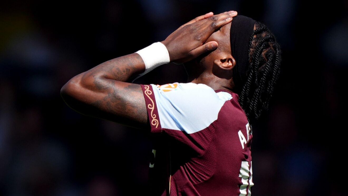 Aston Villa striker Tammy Abraham reacts against Fulham