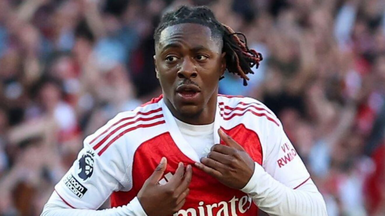 Arsenal forward Eberechi Eze celebrates against Newcastle