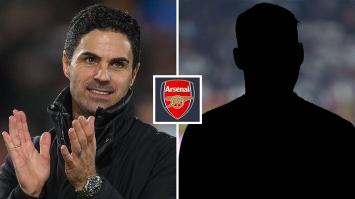 Split image of Arsenal manager Mikel Arteta and a shadow with the Arsenal badge in between - copyright F365