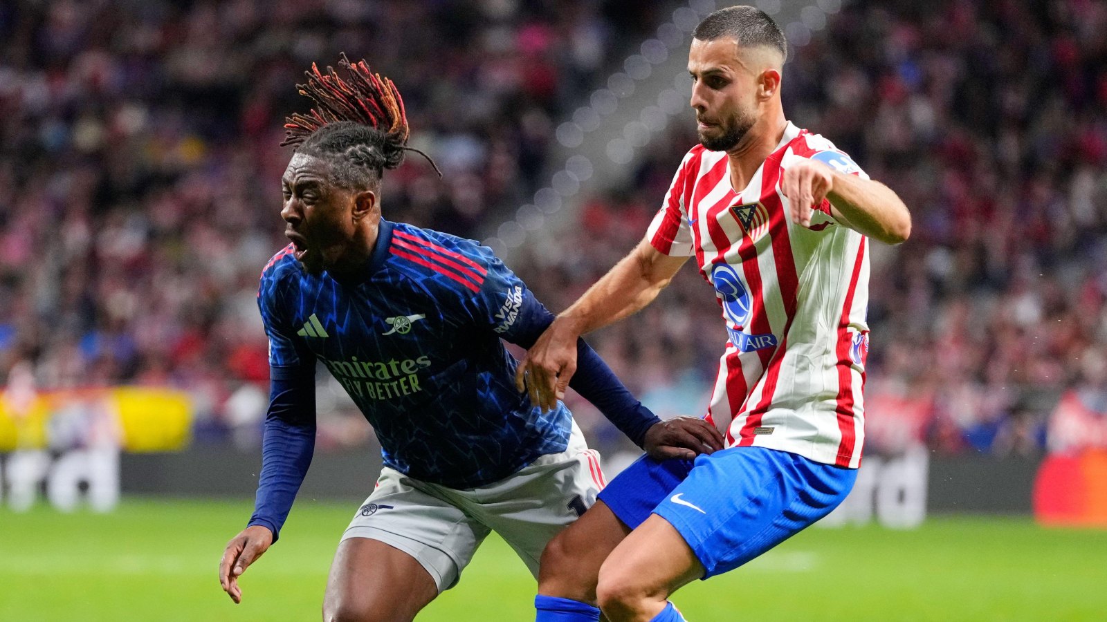 Eberechi Eze takes a tumble v Atletico