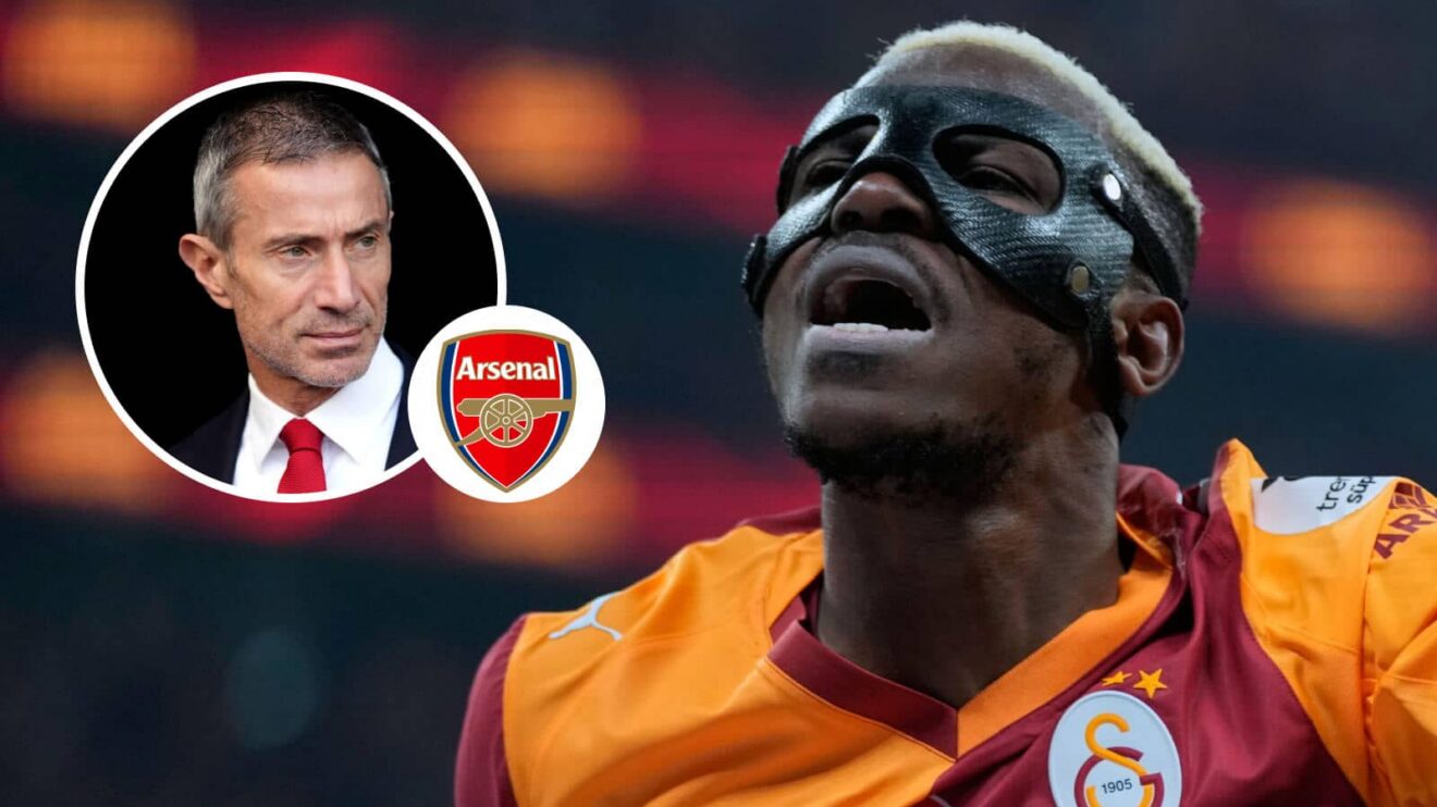 Andrea Berta, Arsenal badge and Galatasaray striker Victor Osimhen - copyright F365