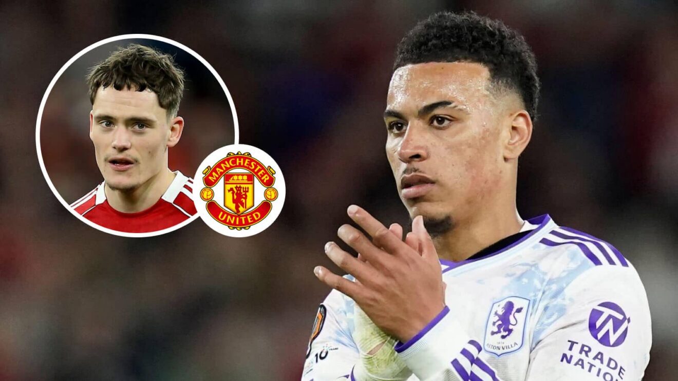 Liverpool star Florian Wirtz, Manchester United badge and Aston Villa ace Morgan Rogers - copyright F365