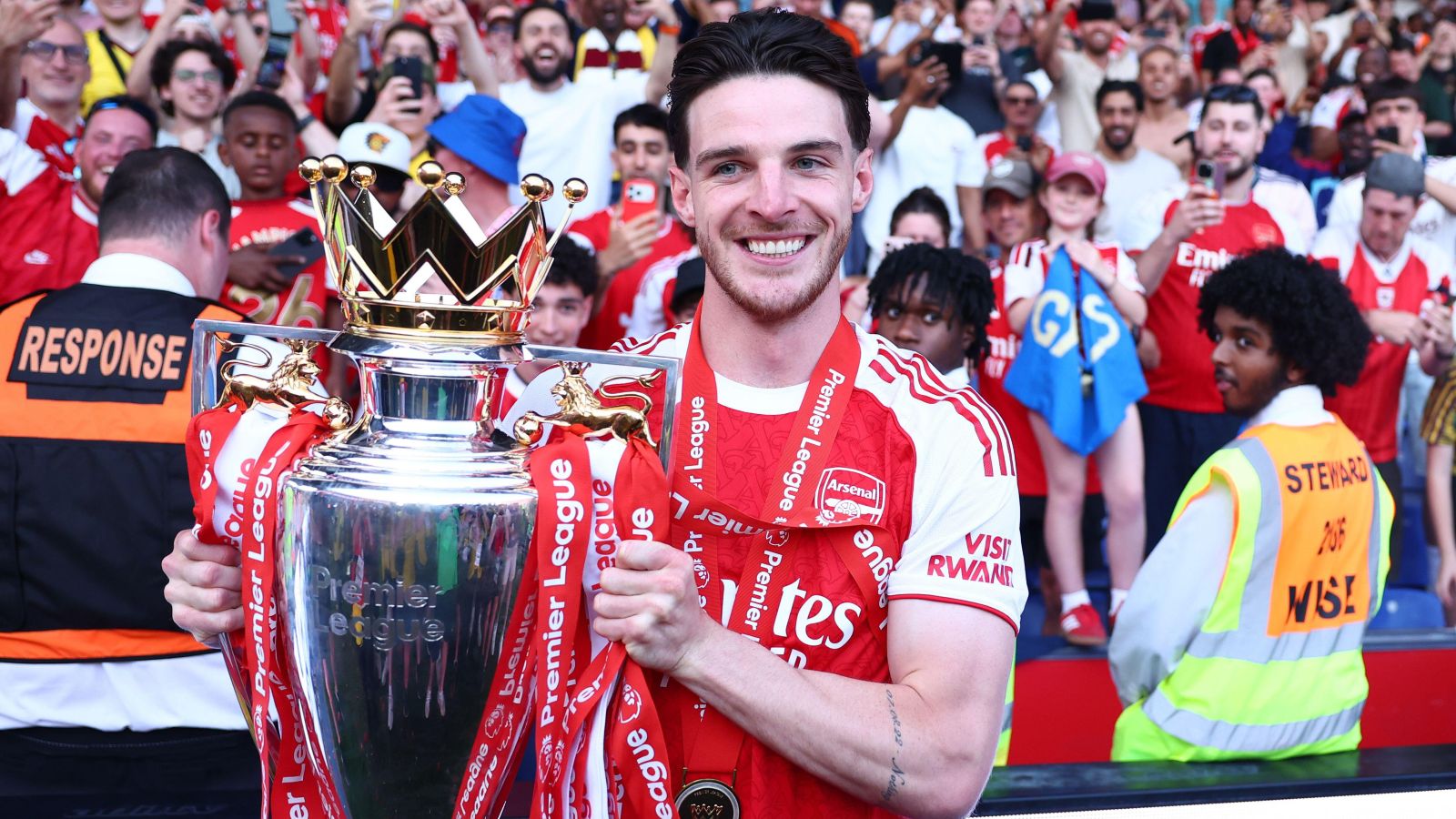 declan rice arsenal premier league trophy 2026