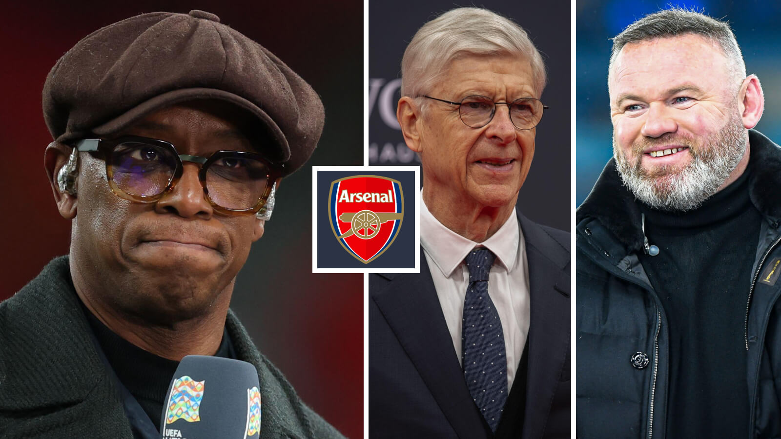 Three Images Collage Ian Wright Arsene Wenger Wayne Rooney