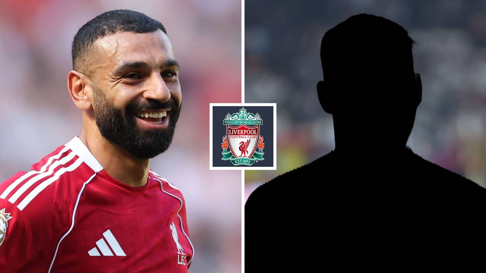 F365 Mohamed Salah celebrating for Liverpool this season and a shadow with the Liverpool badge 1 1