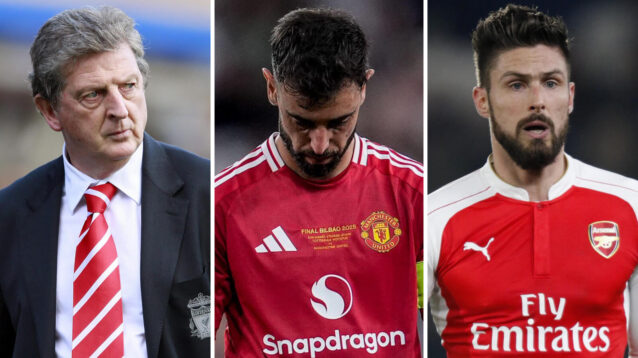 Roy Hodgson, Bruno Fernandes and Olivier Giroud.