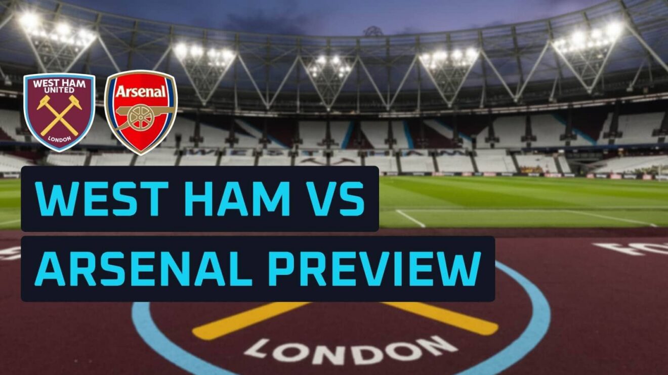 West Ham and Arsenal badges on a backdrop of the London Stadium