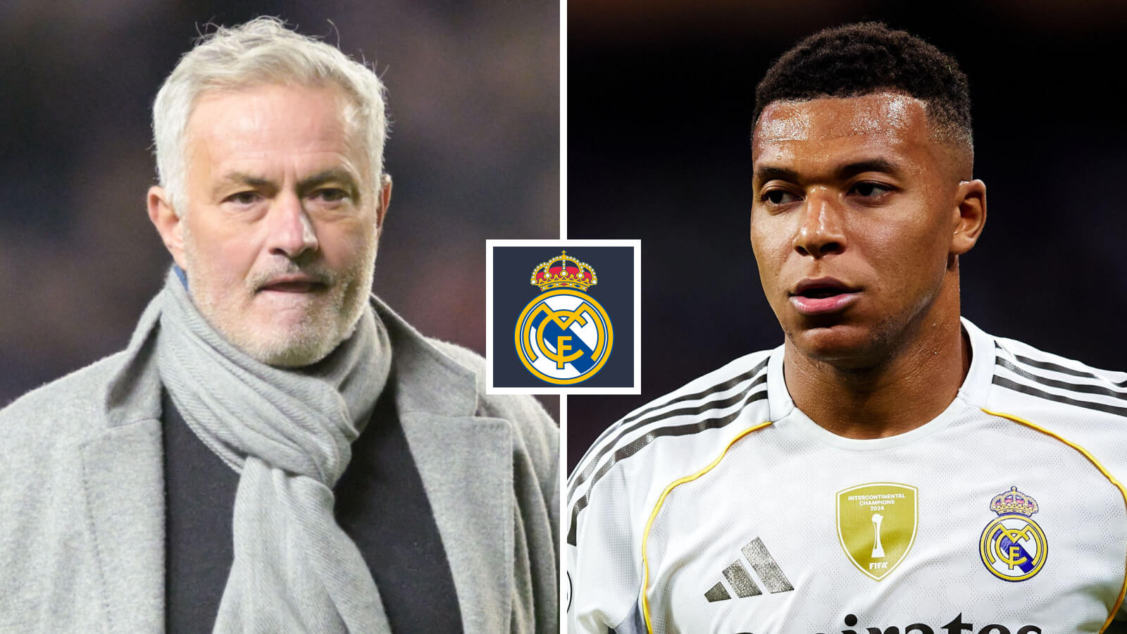 Two Images Collage Jose Mourinho Kylian Mbappe