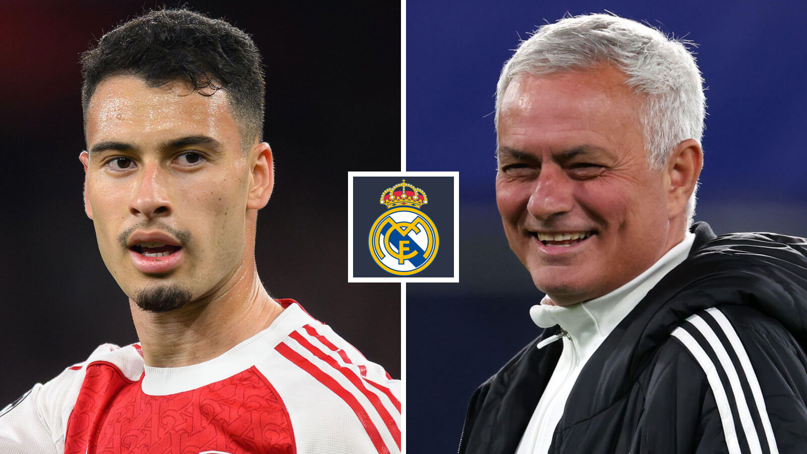 Two Images Collage Jose Mourinho Gabriel Martinelli