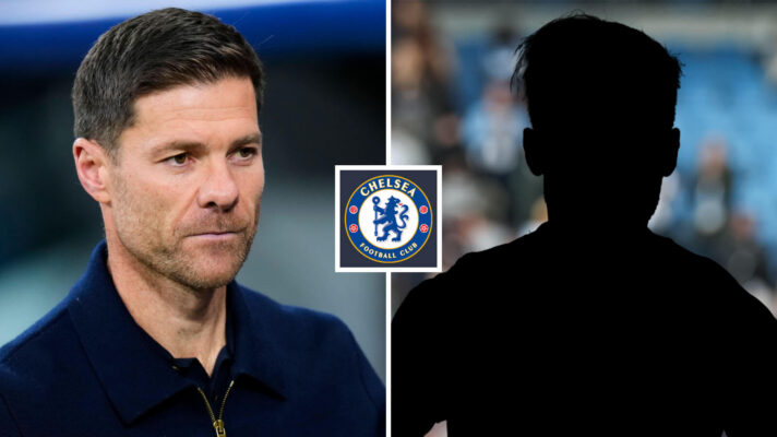 Split image of Xabi Alonso and a shadow with the Chelsea badge in between - copyright F365