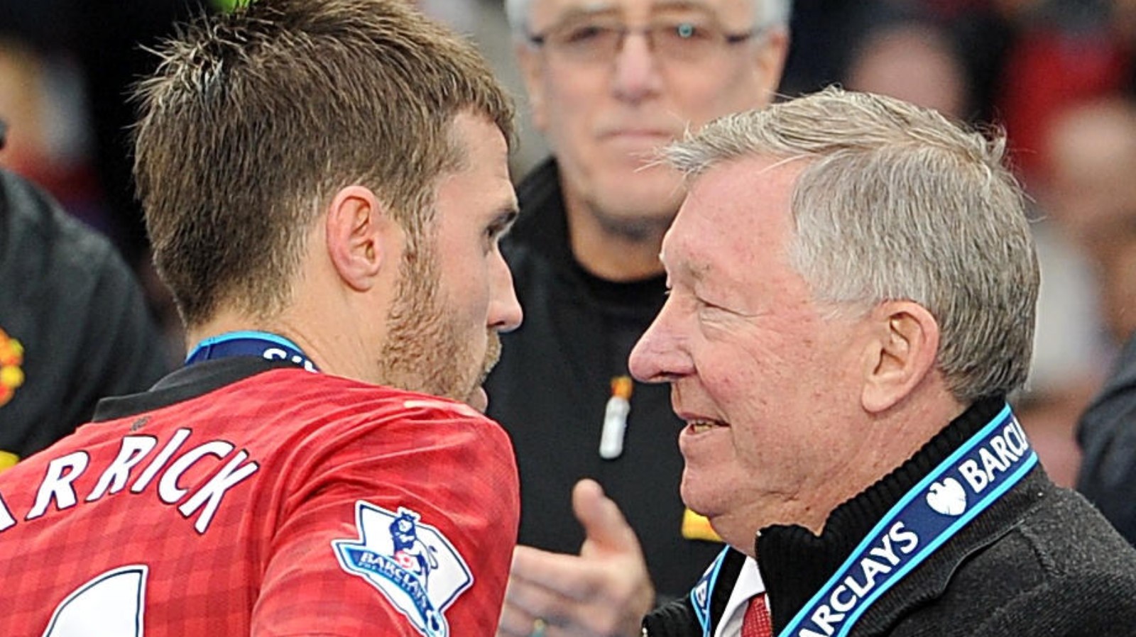 Manchester United midfielder Michael Carrick and manager Sir Alex Ferguson