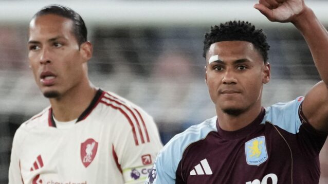 Ollie Watkins celebrates his goal next to a dejected Virgil van Dijk