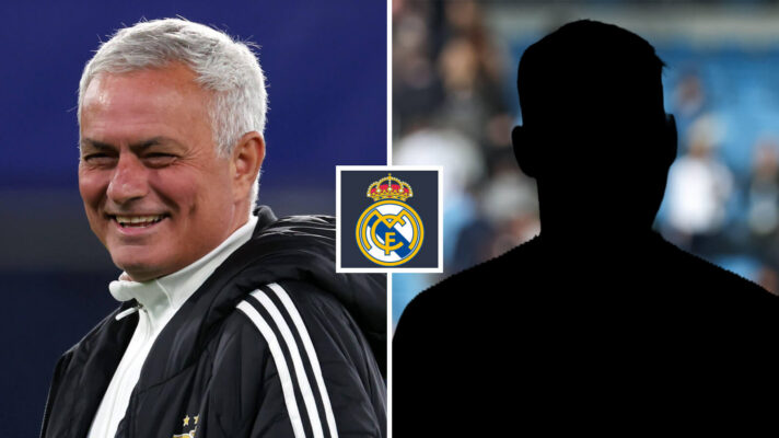 Split image of Incoming Real Madrid manager Jose Mourinho and a shadow with the Real Madrid badge in between - copyright F365