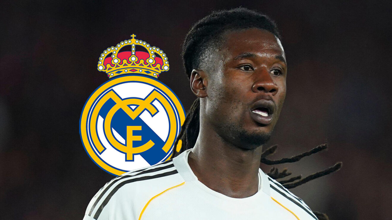 Real Madrid badge and Eduardo Camavinga - copyright F365