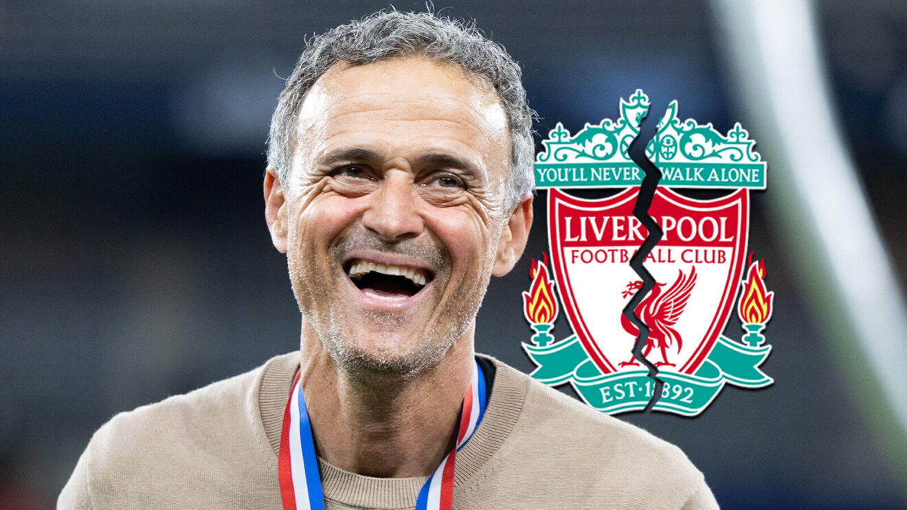 PSG manager Luis Enrique next off to a fractured Liverpool badge - copyright F365