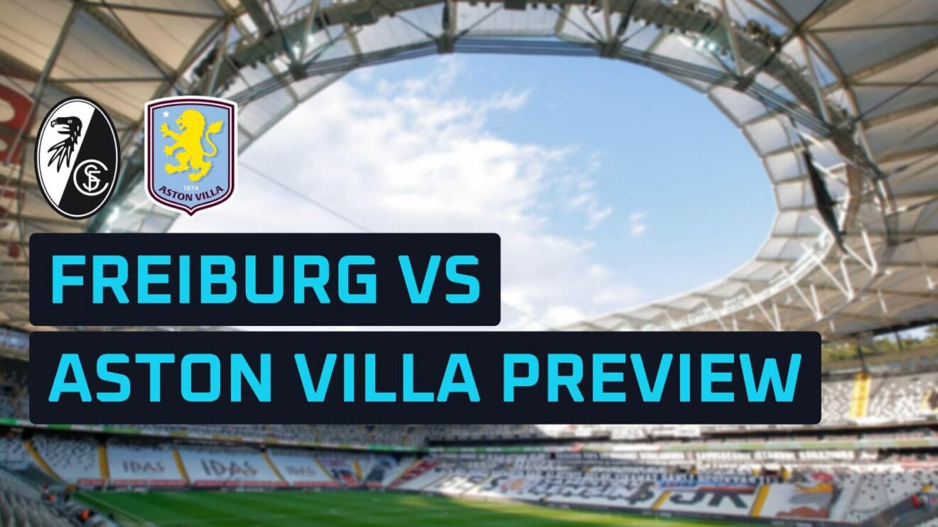 Freiburg and Aston Villa badges on a backdrop of the Besiktas Stadium