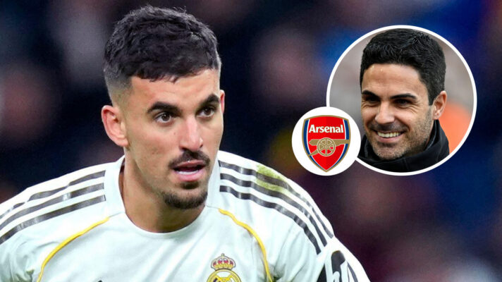 Real Madrid midfielder Dani Ceballos, Arsenal badge and Mikel Arteta - copyright F365