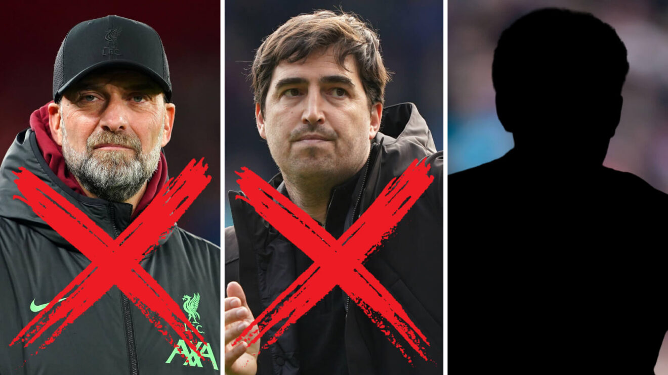 Collection of Former Liverpool boss Jurgen Klopp and also outgoing Bournemouth pinnacle doggie Andoni Iraola and also a shadow, with a red cross over Klopp and also Iraola - copyright F365