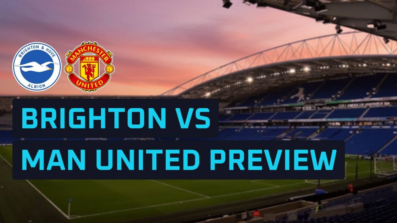 Brighton and Manchester United badges on a backdrop of the Amex