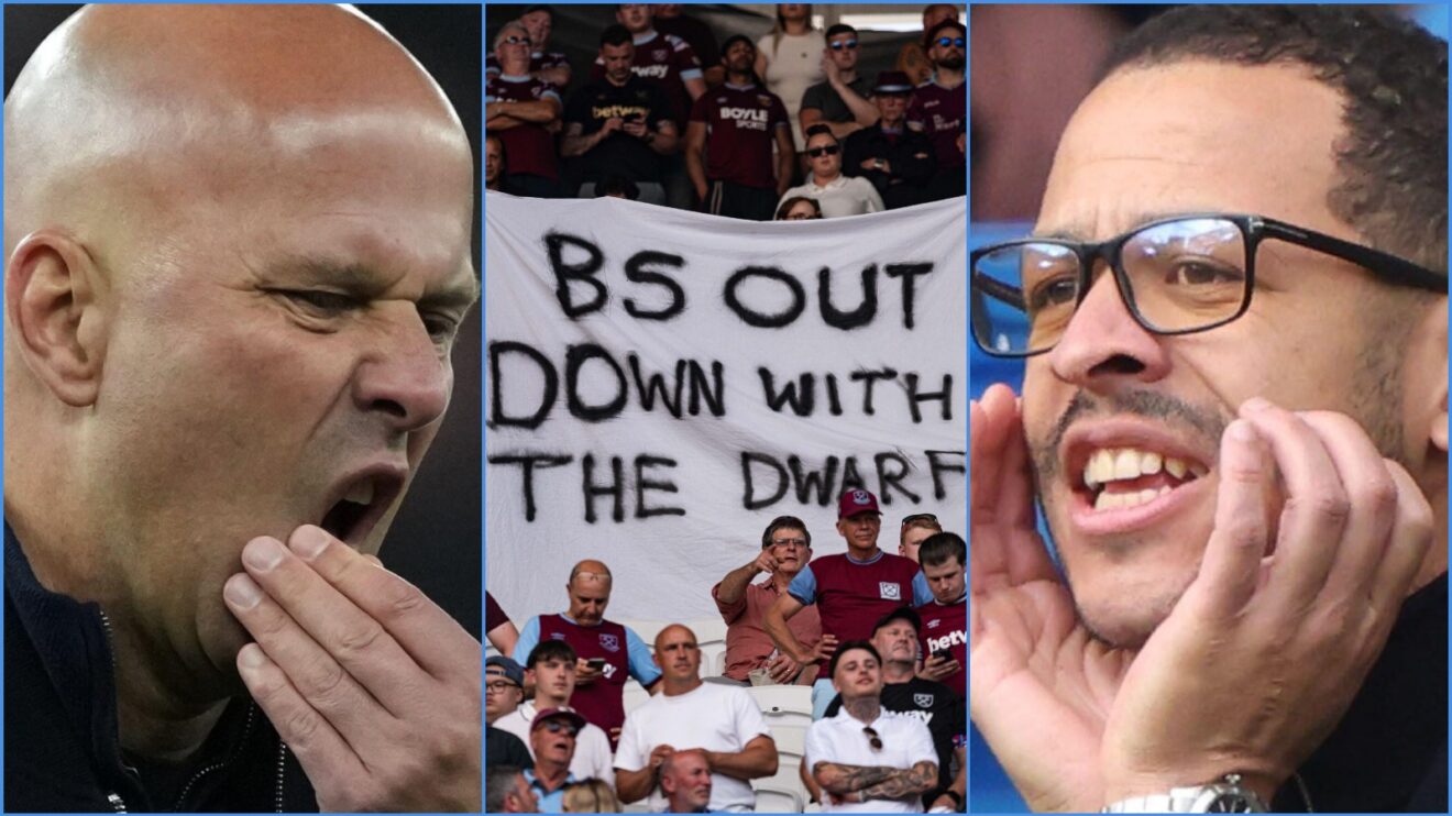 Liverpool coach Arne Slot, West Ham fans, and Chelsea manager Liam Rosenior