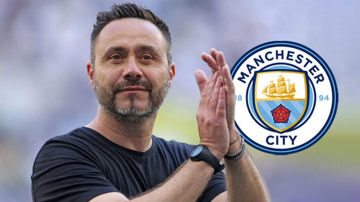 Tottenham manager Roberto De Zerbi, Man City badge