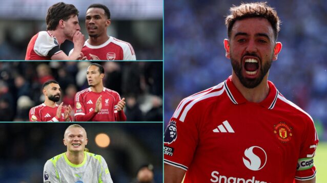 Bruno Fernandes, Declan Rice, Gabriel, Mo Salah, Virgil van Dijk and Erling Haaland