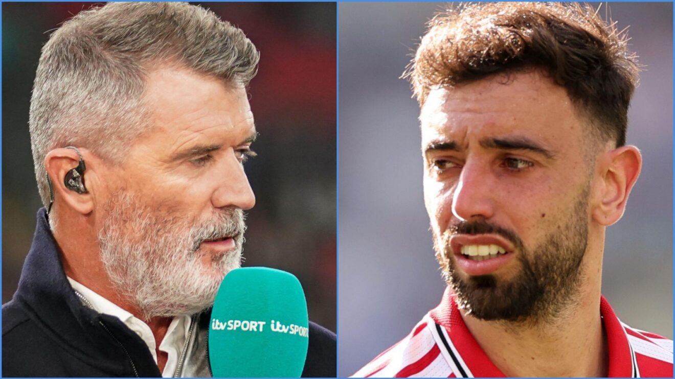 Roy Keane on punditry duty, and Manchester United player Bruno Fernandes