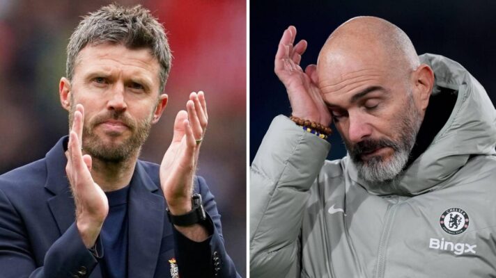 Split image of Manchester United manager Michael Carrick and incoming Manchester City boss Enzo Maresca - copyright F365