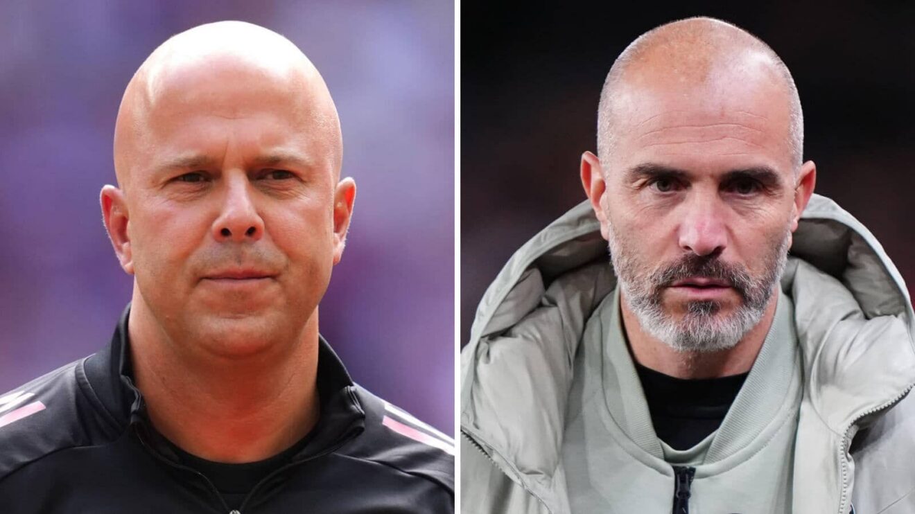 Split image of Liverpool manager Arne Slot and incoming Manchester City manager Enzo Maresca - copyright F365