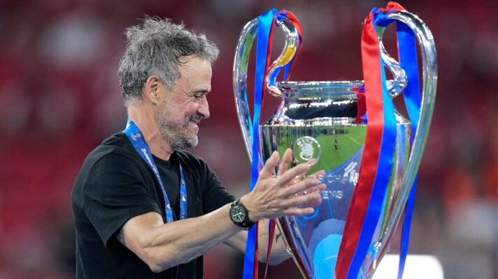 PSG manager Luis Enrique, Champions League trophy