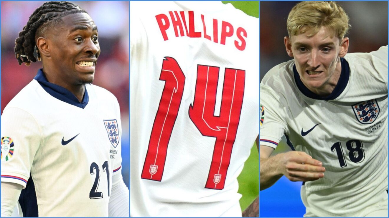 Eberechi Eze, Kalvin Phillips and Anthony Gordon of England