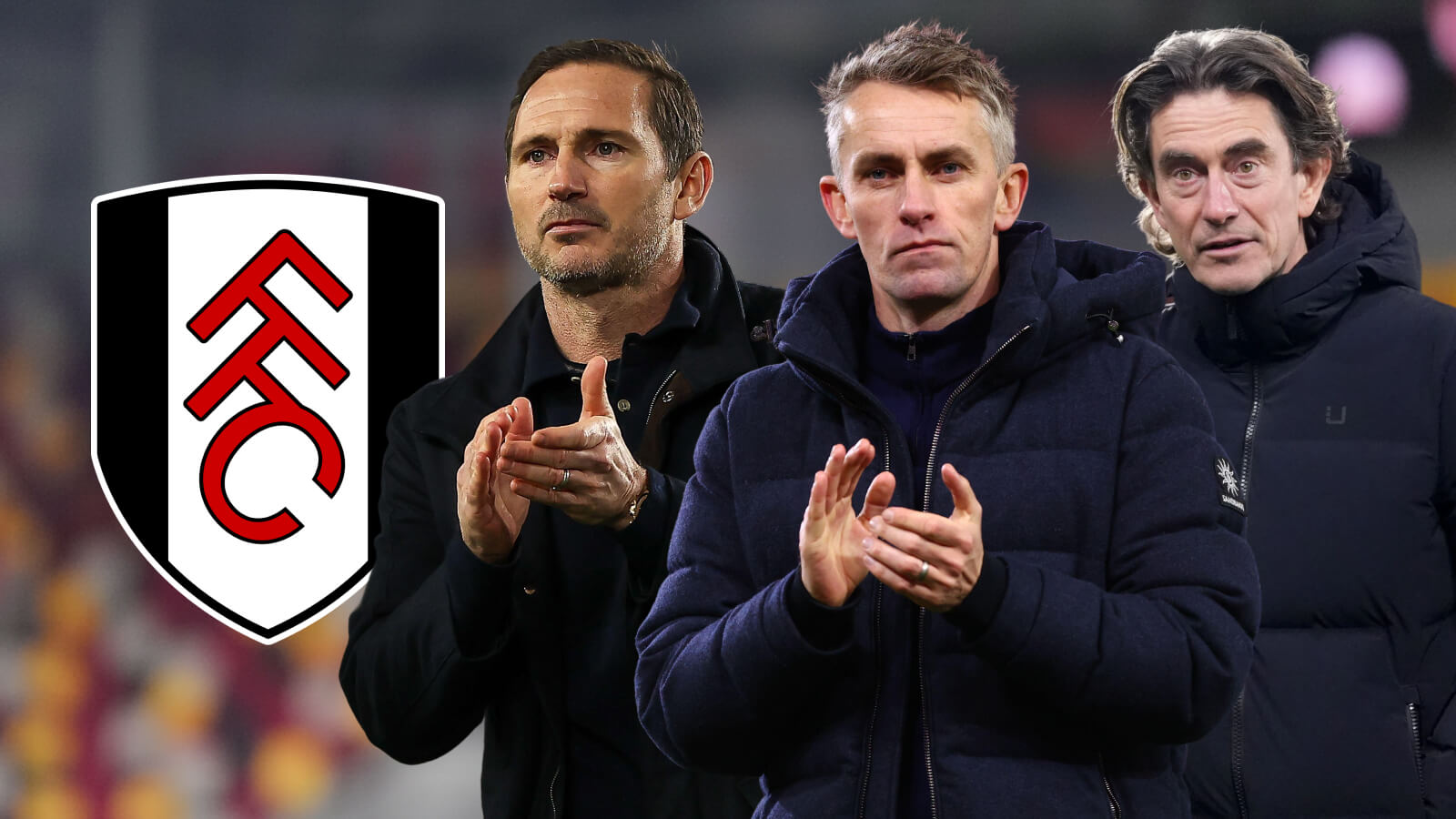 F365 Thomas Frank Kieran McKenna and Frank Lampard with the Fulham badge 1
