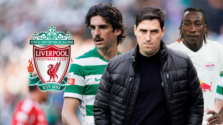 Liverpool boss Andoni Iraola with Francisco Trincao or Yan Diomande