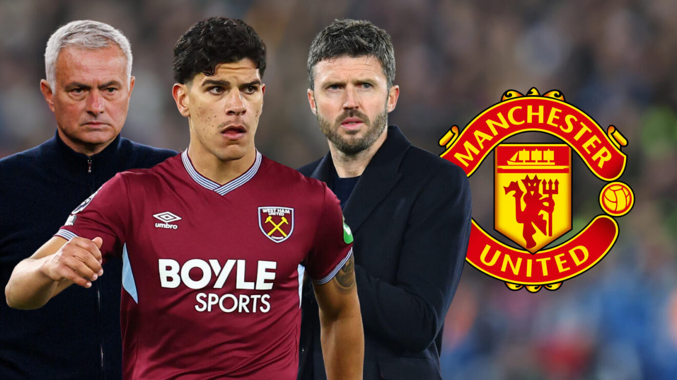 Man Utd boss Michael Carrick with Jose Mourinho and Mateus Fernandes