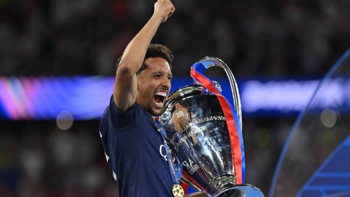 Marquinhos celebrates PSG's Champions League win