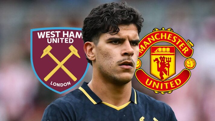 West Ham United badge, Mateus Fernandes and Manchester United badge - copyright F365