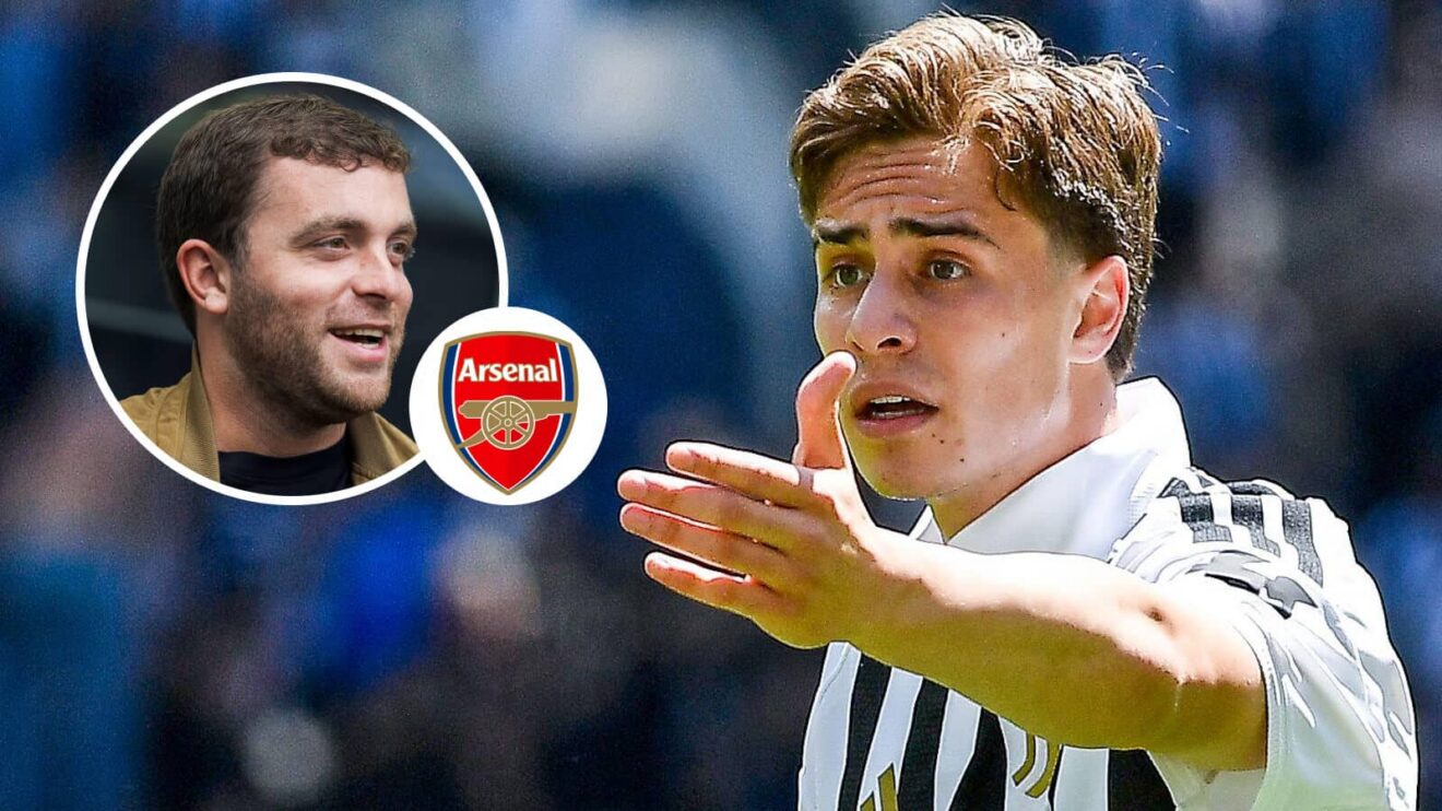 Fabrizio Romano, Arsenal badge and also Juventus celebrity Kenan Yildiz - copyright F365