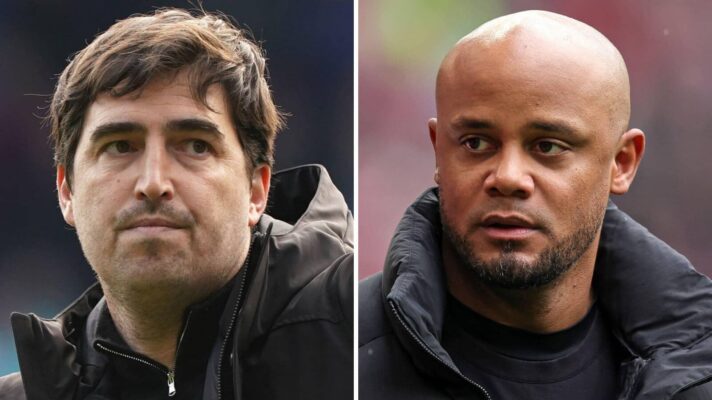 Split image of Liverpool head coach Andoni Iraola and Bayern Munich manager Vincent Kompany - copyright F365