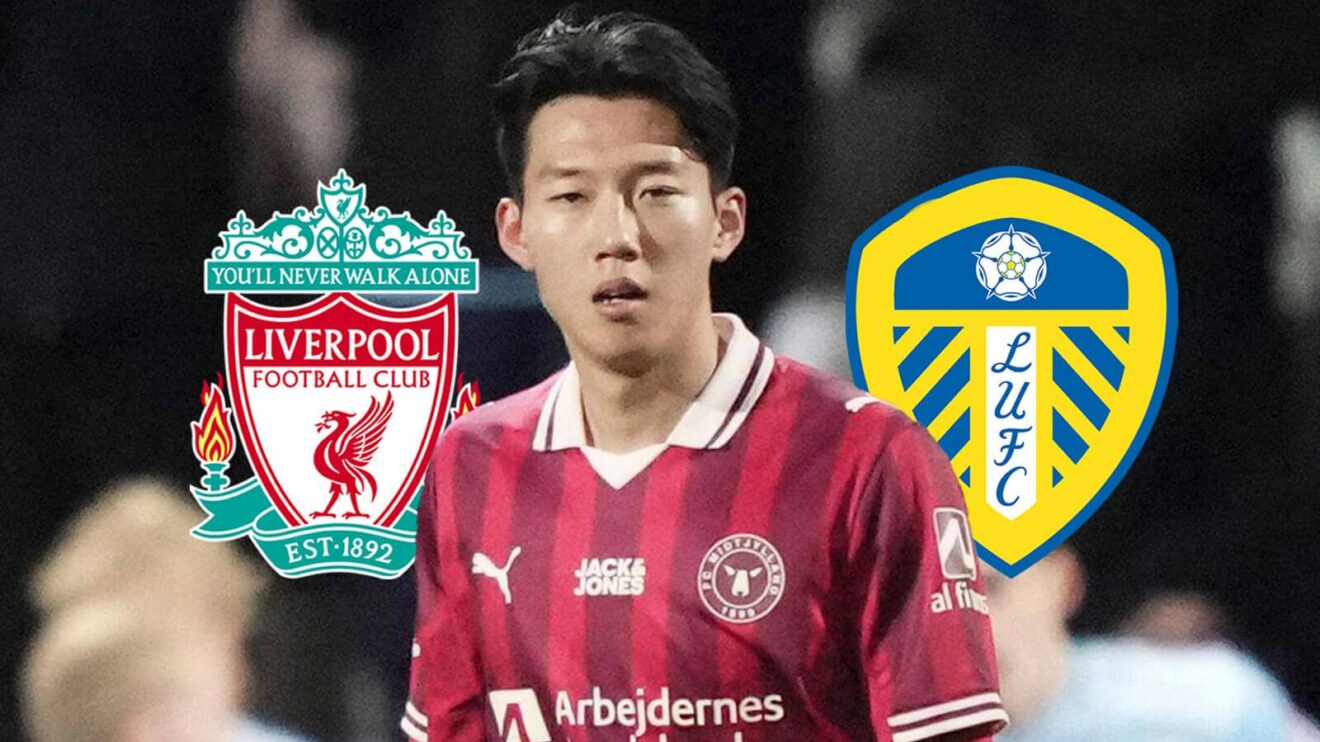 Han-beom Lee with Liverpool, Leeds badges
